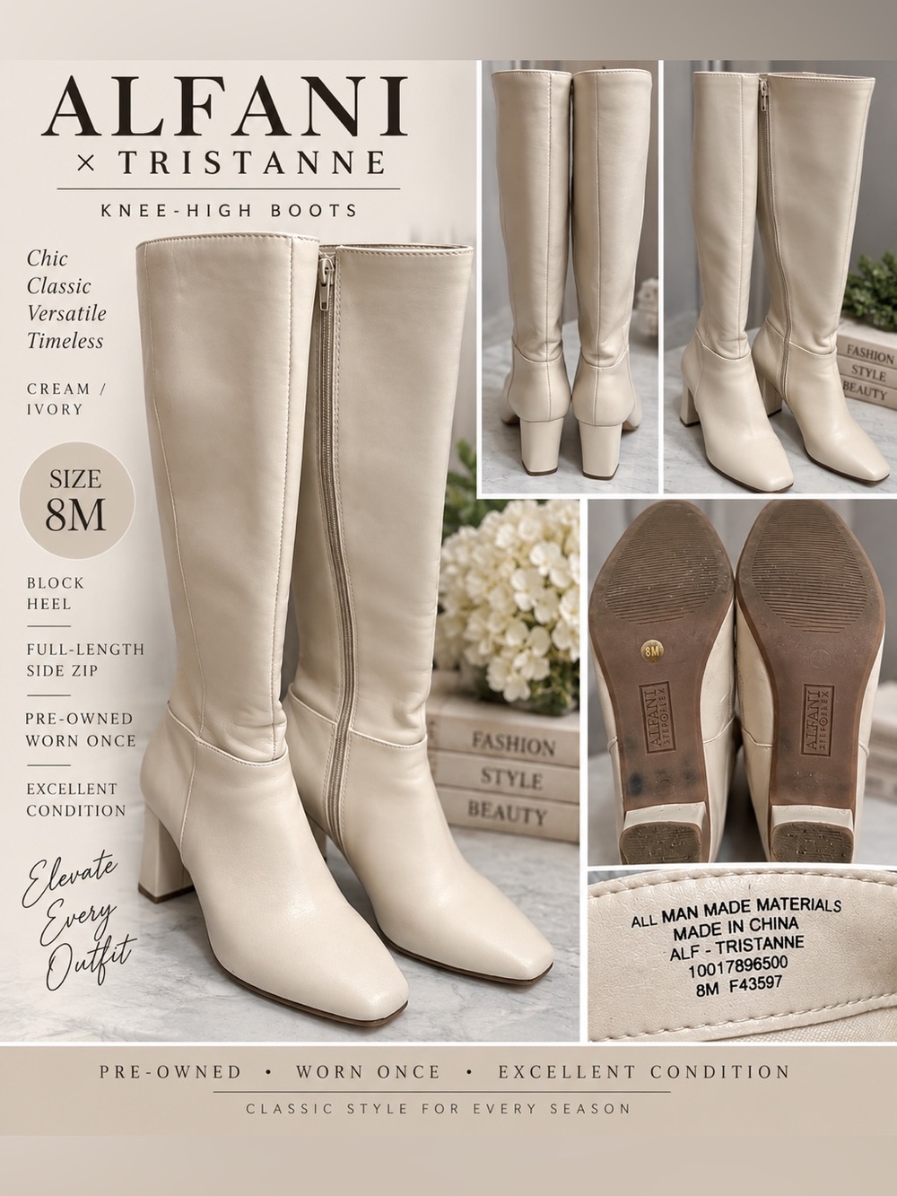 Alfani Tristanne Cream Knee-High Block Heel Boots